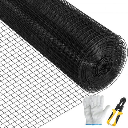 Hardware Cloth, 24\" x 100\' & 1\"x1\" Mesh Size, Galvanized Steel Vinyl Coated 16 Gauge Chicken Wire Fencing with A Cutting Plier & A Pair of Fabric Gloves, for Garden Fencing & Pet Enclosures,