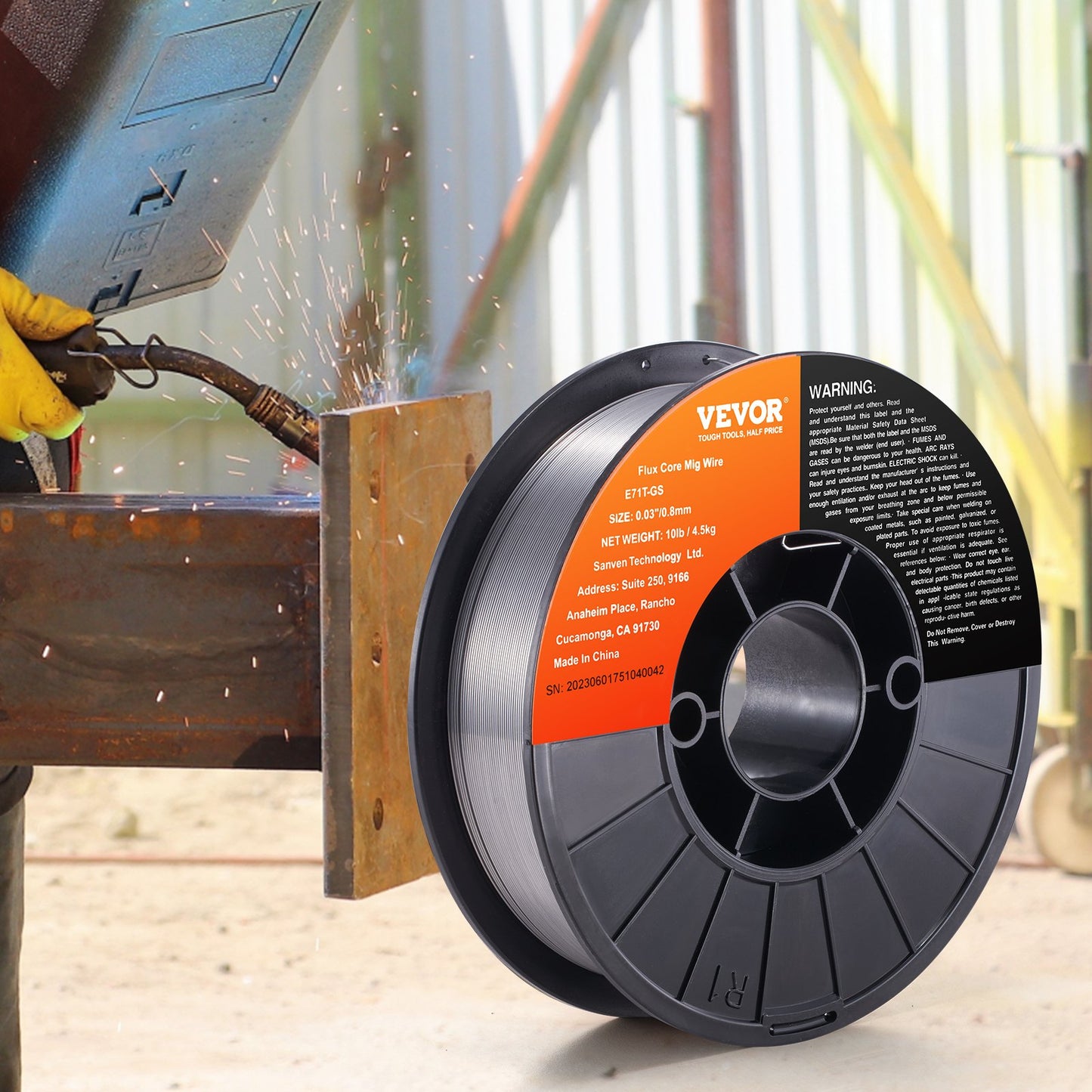 Fülldraht, E71T-GS 0,8 mm 4,5 kg, gasloser MIG-Schweißdraht für Baustahl mit geringer Spritzerbildung für alle Schweißpositionen und den Einsatz im Freien