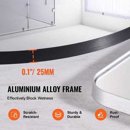 Wandmontierter Kosmetikspiegel, 0,15 Zoll dick, 30 Zoll Spiegel mit Aluminiumlegierungsrahmen und explosionsgeschützter Folie, kratzfester Spiegel mit Z-förmiger Halterung, geeignet für Badezimmer/Schlafzimmer/Wohnzimmer