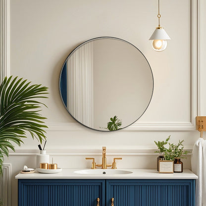 Wandmontierter Kosmetikspiegel, 0,15 Zoll dick, 30 Zoll Spiegel mit Aluminiumlegierungsrahmen und explosionsgeschützter Folie, kratzfester Spiegel mit Z-förmiger Halterung, geeignet für Badezimmer/Schlafzimmer/Wohnzimmer