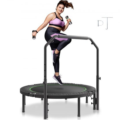 Foldable Mini Trampoline, 52 Inch Fitness Rebounder, Max Load 450lbs Exercise Trampoline, Stable & Quiet Trampoline with 4 Level Height Adjustable Foam Handle, for Adults Indoor/Garden Workout