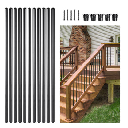 Treppengeländerstäbe, 101er-Pack, 66 cm lange Aluminium-Treppengeländerstäbe, 19 mm wasserdichte runde Metallspindeln, Hohlprofilgeländer mit Geländerkappen und Schrauben für Treppen, Veranden und Terrassen, mattschwarz