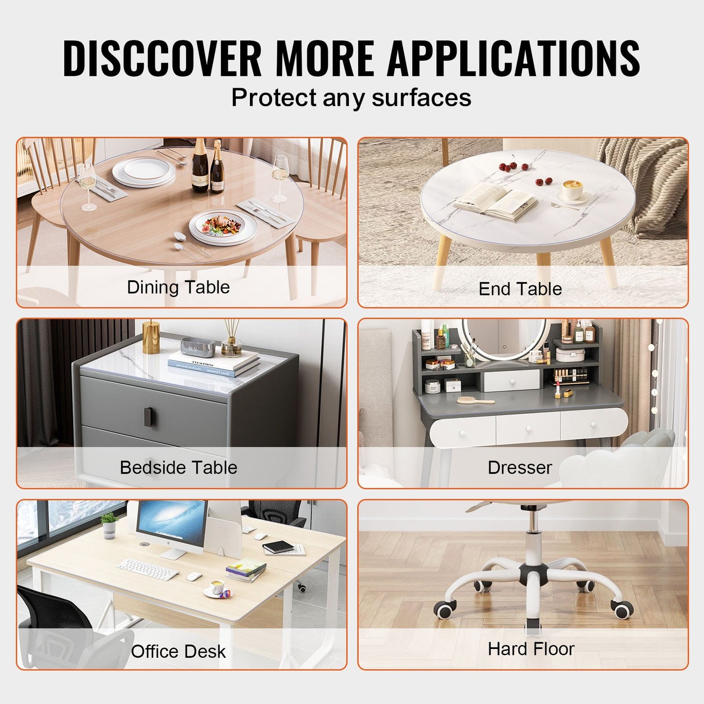 Plastic Table Cover, 48 x 48 Inch 2.0 mm Thick Clear Table Protector, Round PVC Desk Mat, Waterproof & Easy Cleaning Desk Pad Tablecloth, for Office Dresser Dining Room Table Night Stand