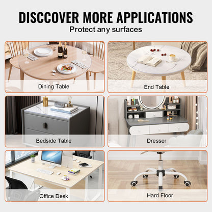 Plastic Table Cover, 48 x 48 Inch 2.0 mm Thick Clear Table Protector, Round PVC Desk Mat, Waterproof & Easy Cleaning Desk Pad Tablecloth, for Office Dresser Dining Room Table Night Stand