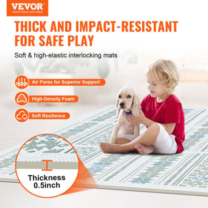 6 Tiles Kids Play Mat, 0.5 Inch Toddler Play Mat with EVA Foam, 24" x 24" Puzzle Play Mat with 24 sq.ft Coverage, Interlocking Toddler Mats for Play Room, Nursery, Living Room, Light Gray