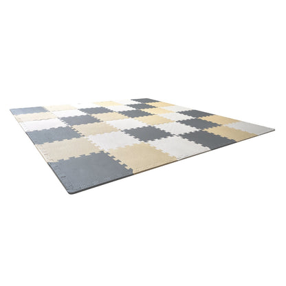 36 Tiles Kids Play Mat, 0.4 Inch Toddler Play Mat with EVA Foam, 12" x 12" Puzzle Play Mat with 36 sq.ft Coverage, Interlocking Toddler Mats for Play Room, Nursery, Living Room, Camel&Gray&Beige