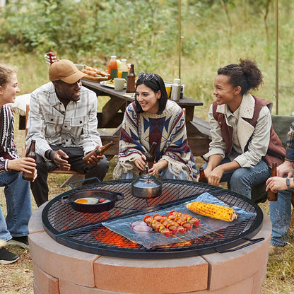 X-Marks Feuerstellen-Grillrost, faltbarer runder Grillrost, robuster Stahl-Grillrost mit Griff und X-förmigem Stützdraht, tragbares Camping-Kochgeschirr für Gartenpartys, 91 cm (36 Zoll), Schwarz