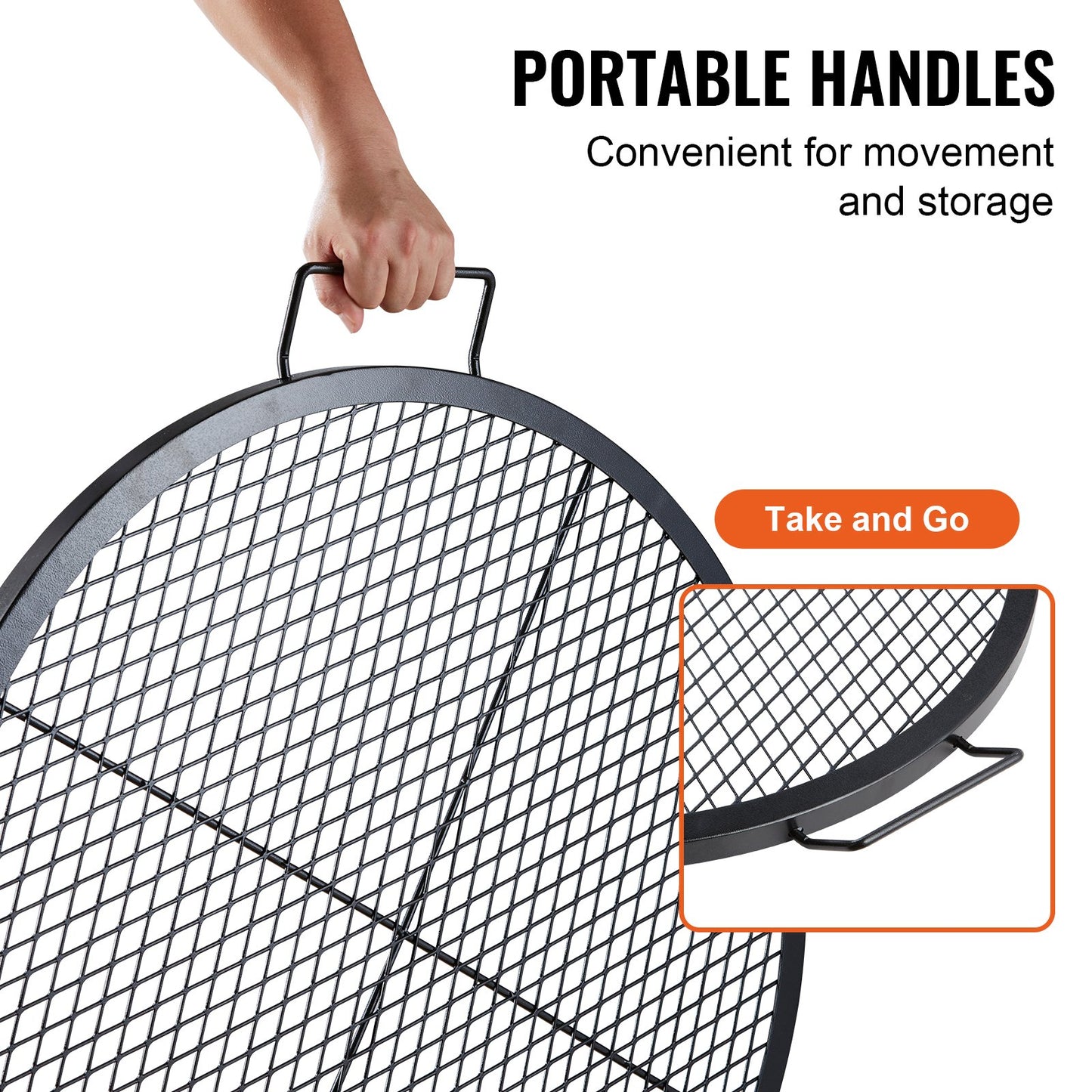 X-Marks Feuerstellen-Grillrost, runder Grillrost, robuster Stahl-Grillrost mit Griff und X-förmigem Stützdraht, tragbares Camping-Kochgeschirr für Partys und Treffen im Freien, 76 cm (30 Zoll), Schwarz