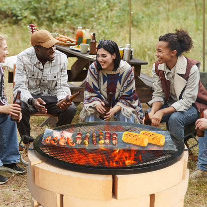 X-Marks Feuerstellen-Grillrost, runder Grillrost, robuster Stahl-Grillrost mit Griff und X-förmigem Stützdraht, tragbares Camping-Kochgeschirr für Partys und Treffen im Freien, 76 cm (30 Zoll), Schwarz