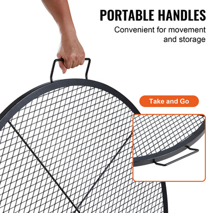 X-Marks Feuerstellen-Grillrost, runder Grillrost, robuster Stahl-Grillrost mit Griff und X-förmigem Stützdraht, tragbares Camping-Kochgeschirr für Partys und Treffen im Freien, 91 cm (36 Zoll), Schwarz