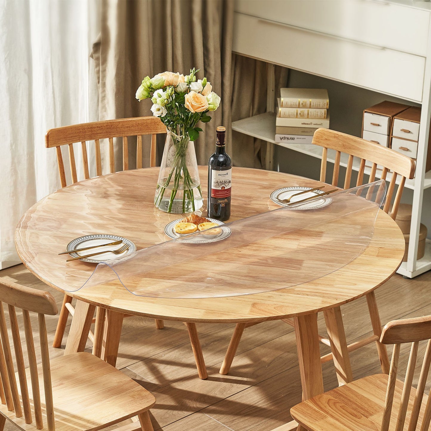 Transparente Tischschutzhülle, runde Tischdecke (1230 mm Durchmesser), 1,5 mm dicke PVC-Tischdecke, wasserdichter Schutz für Schreibtisch, Couchtisch und Esstisch