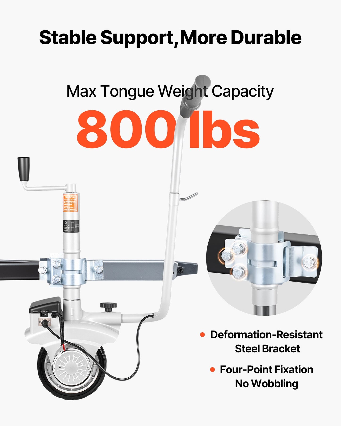 Electric Trailer Dolly, 2.5 T Towing Capacity, 380W 12V Motorized Jockey Wheel with 7 m/min Moving Speed, 31-63 cm Adjustable Clamp Height & 20.3 cm Rubber Tire, For Moving Caravan Boat