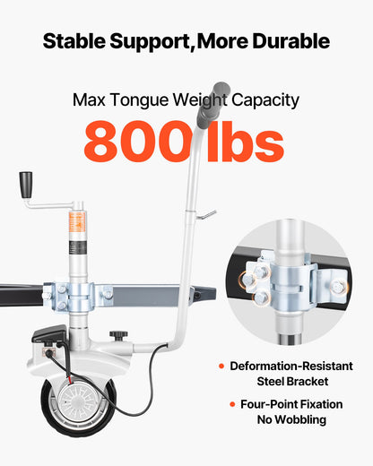 Electric Trailer Dolly, 2.5 T Towing Capacity, 380W 12V Motorized Jockey Wheel with 7 m/min Moving Speed, 31-63 cm Adjustable Clamp Height & 20.3 cm Rubber Tire, For Moving Caravan Boat