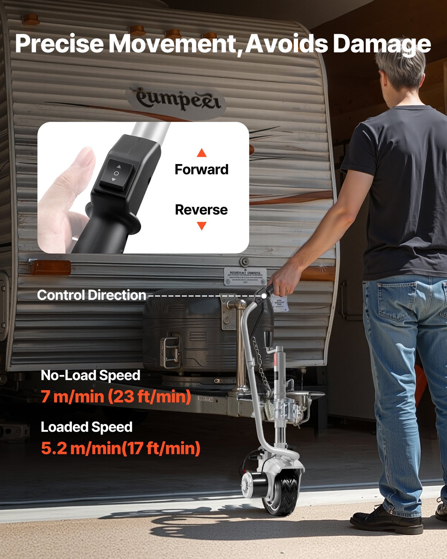 Electric Trailer Dolly, 2.5 T Towing Capacity, 380W 12V Motorized Jockey Wheel with 7 m/min Moving Speed, 31-63 cm Adjustable Clamp Height & 20.3 cm Rubber Tire, For Moving Caravan Boat