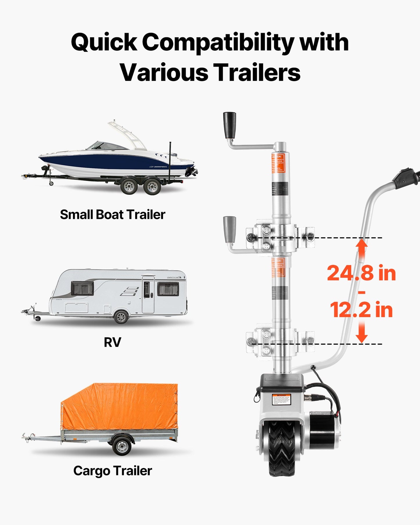 Electric Trailer Dolly, 2.5 T Towing Capacity, 380W 12V Motorized Jockey Wheel with 7 m/min Moving Speed, 31-63 cm Adjustable Clamp Height & 20.3 cm Rubber Tire, For Moving Caravan Boat