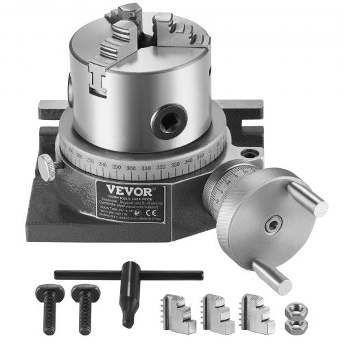 Rotary Table for Milling Machines, 100 mm, Horizontal Vertical Model Precision Milling Rotary Table, with 80 mm 3-Jaw Chuck M10 T-Bolts Nuts, for Milling Engineering Indexing Tools