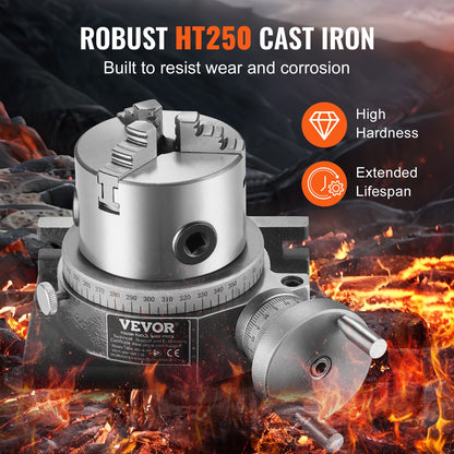 Rotary Table for Milling Machines, 100 mm, Horizontal Vertical Model Precision Milling Rotary Table, with 80 mm 3-Jaw Chuck M10 T-Bolts Nuts, for Milling Engineering Indexing Tools