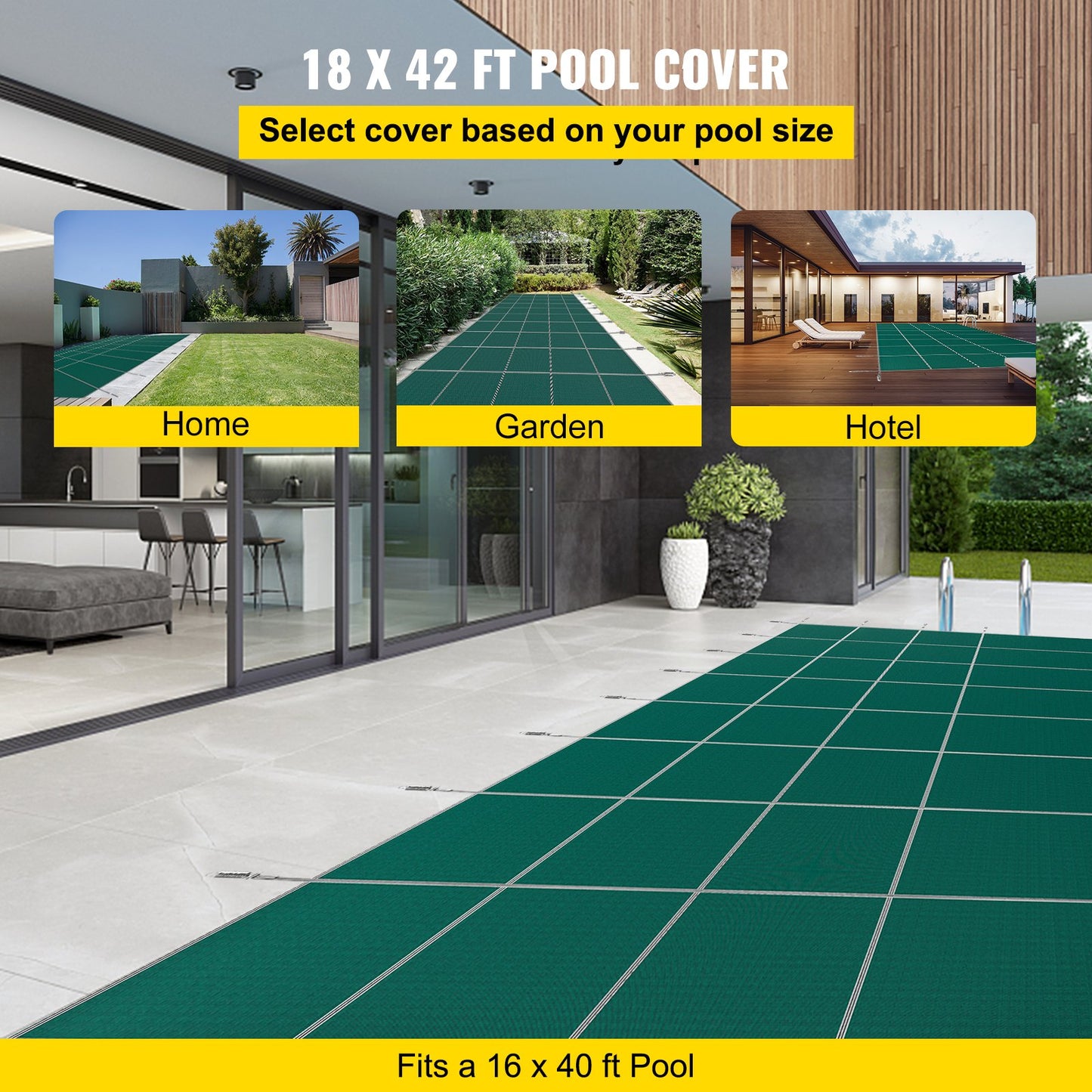 Poolabdeckung 5,48 x 12,8 m, passend für eingelassene Pools (4,88 x 12,19 m), rechteckige, grüne, netzartige Sicherheitsabdeckung für Schwimmbecken, Winterabdeckung