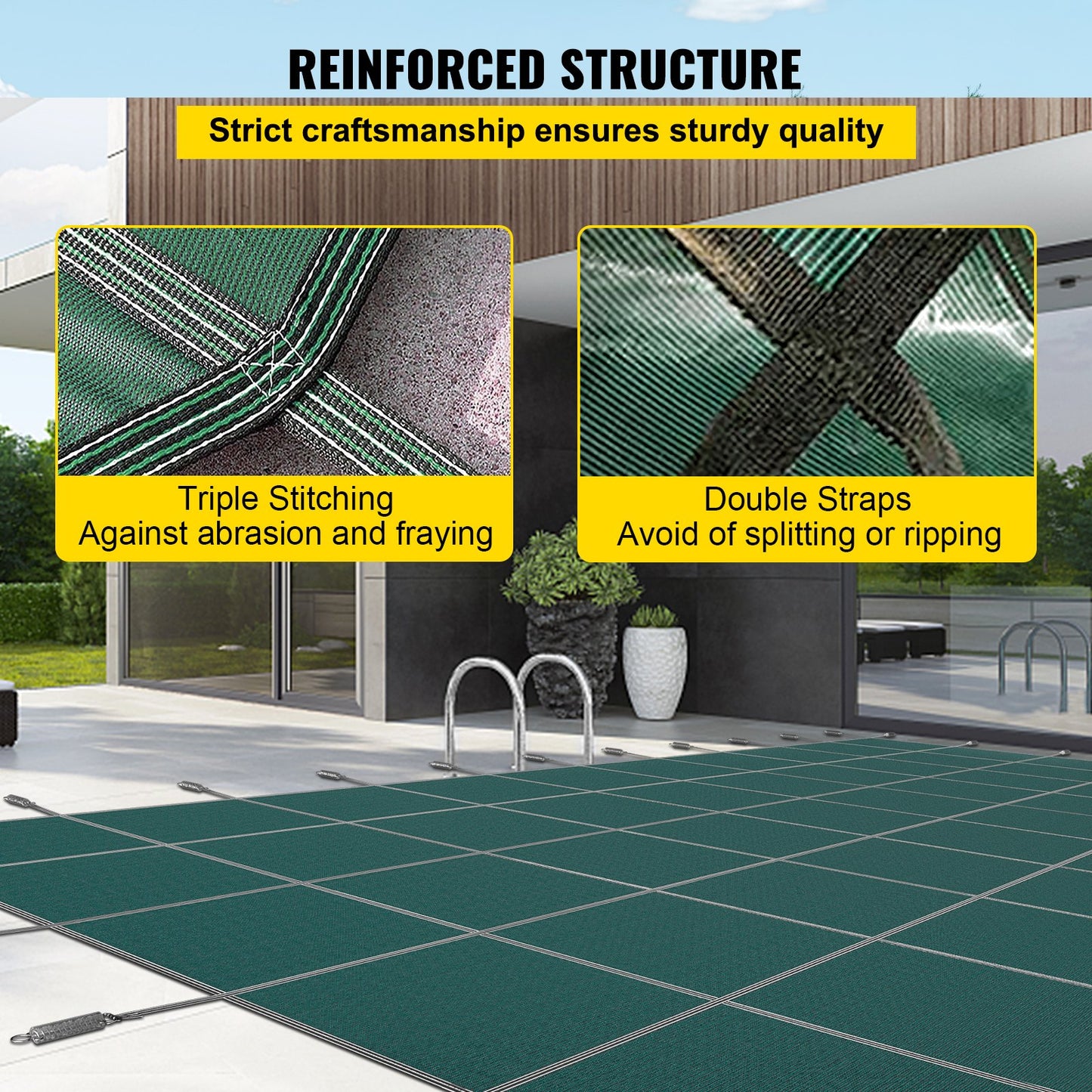 Poolabdeckung 5,48 x 12,8 m, passend für eingelassene Pools (4,88 x 12,19 m), rechteckige, grüne, netzartige Sicherheitsabdeckung für Schwimmbecken, Winterabdeckung