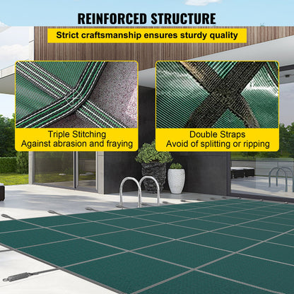 Poolabdeckung 5,48 x 12,8 m, passend für eingelassene Pools (4,88 x 12,19 m), rechteckige, grüne, netzartige Sicherheitsabdeckung für Schwimmbecken, Winterabdeckung