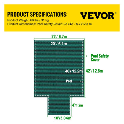 Sicherheitsabdeckung für eingelassene Pools (20 x 40 Fuß, rechteckig), inklusive 4 x 10 Fuß großer Mittelstufe, blickdichte Netzabdeckung mit Ablauflöchern, Winterabdeckung, grün