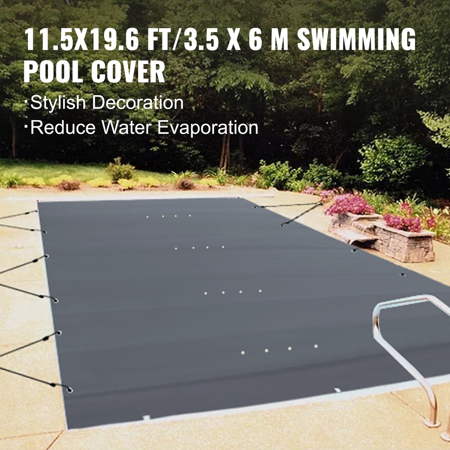 Sicherheitsabdeckung für Schwimmbecken, 3,5 x 6 m (11,5 x 19,6 Fuß), PVC-Poolabdeckung in Anthrazit, rechteckige Sicherheitsabdeckung für eingelassene Schwimmbecken, robuste Sicherheitsabdeckung für Schwimmbecken, Winterschutzabdeckung