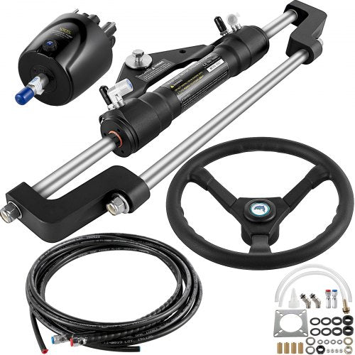 Hydraulic Boat Steering Kit, 300HP Hydraulic Steering Helm Pump, Aluminum Alloy Steering Cylinder, 13.5\" Steering Wheel with 10\" Hydraulic Steering Hose for Boat Steering System