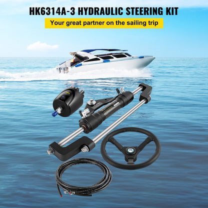 Hydraulic Boat Steering Kit, 300HP Hydraulic Steering Kit Helm Pump, Hydraulic Outboard Steeing Kit with 14 Feet Hydraulic Steering Hose for Boat Steering System
