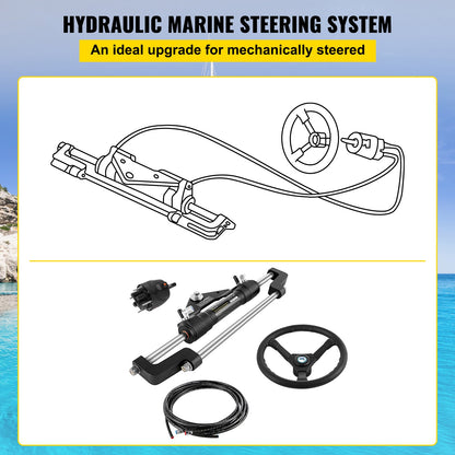 Hydraulic Boat Steering Kit, 300HP Hydraulic Steering Kit Helm Pump, Cylinder, Wheel, 18 Feet Hose Hydraulic Steering Seal Kit, Corrosion-Resistant Boat Steering System Marine Steering Kit