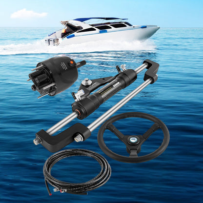 Hydraulic Boat Steering Kit, 300HP Hydraulic Steering Kit Helm Pump, Cylinder, Wheel, 18 Feet Hose Hydraulic Steering Seal Kit, Corrosion-Resistant Boat Steering System Marine Steering Kit