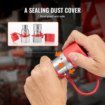 1/2" Flachkupplungen für Hydraulik, 3/4" SAE Schnellkupplungen für Kompaktlader mit 2 Staubkappen (ISO16028)