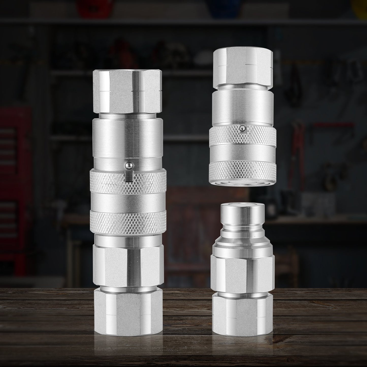 1/2" Flachkupplungen für Hydraulik, 3/4" SAE Schnellkupplungen für Kompaktlader mit 2 Staubkappen (ISO16028)