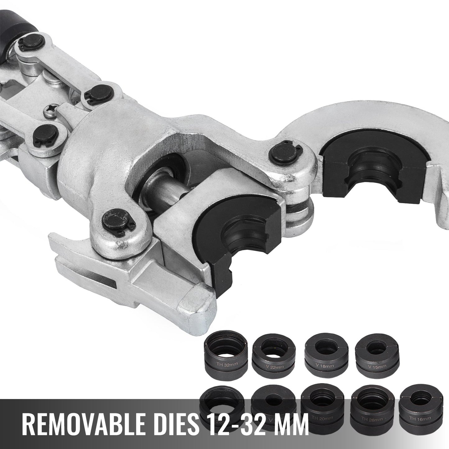 Hydraulische 6T-Presszange V12-28 mm TH16-32 mm, V-/TH-förmige Rohrpresszange, 360°-Drehgelenk, handgeführte Presszange für PE-X-Rohre (Verbundrohre, PEX, PE-X, PB)