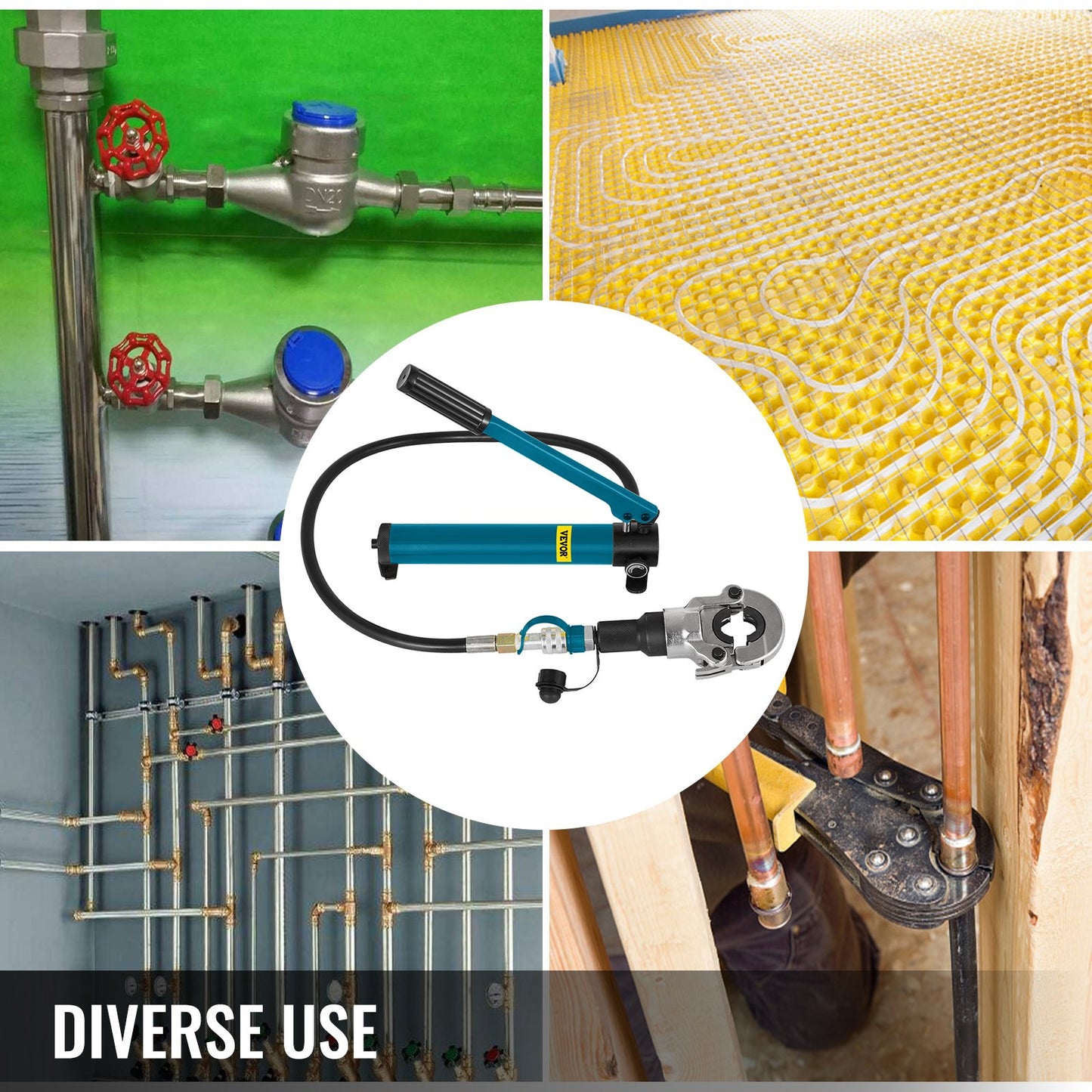 Hydraulische 6T-Presszange V12-28 mm TH16-32 mm, V-/TH-förmige Rohrpresszange, 360°-Drehgelenk, handgeführte Presszange für PE-X-Rohre (Verbundrohre, PEX, PE-X, PB)