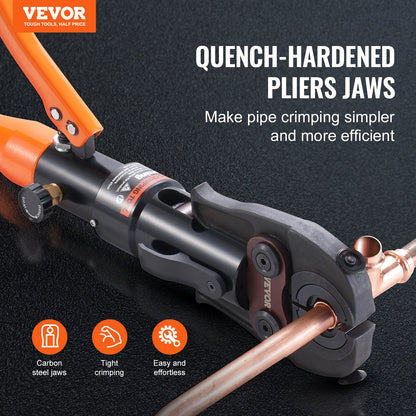 Copper Tube Fittings Hydraulic Pipe Crimping Tool, Pressing Plier with TH16, TH20, TH26, TH32 Quick Change Jaws, 360° Rotatable Press Kit for Confined Spaces Tee Fittings Hydraulically Driven
