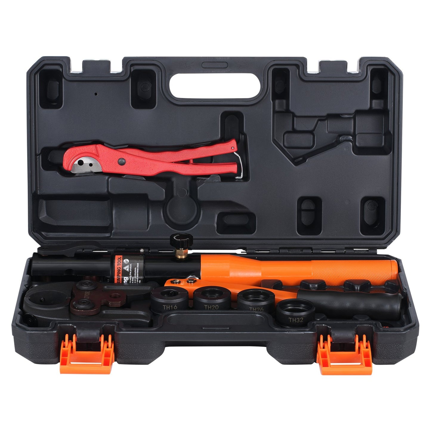 Copper Tube Fittings Hydraulic Pipe Crimping Tool, Pressing Plier with TH16, TH20, TH26, TH32 Quick Change Jaws, 360° Rotatable Press Kit for Confined Spaces Tee Fittings Hydraulically Driven