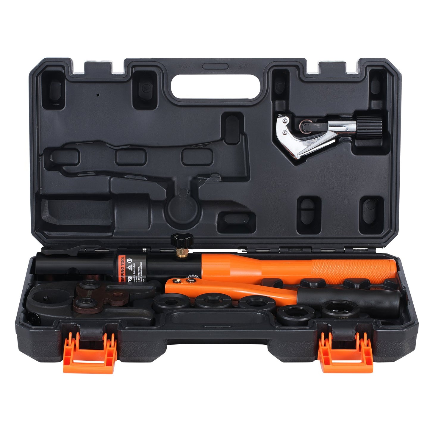 Copper Tube Fittings Hydraulic Pipe Crimping Tool, Pressing Plier with V12, V15, V18, V22, V28 Quick Change Jaws, 360° Rotatable Press Kit for Confined Spaces Tee Fittings Hydraulically Driven