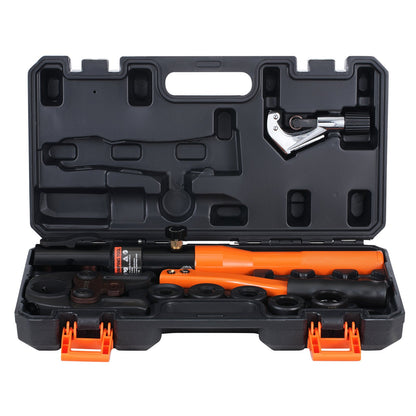 Copper Tube Fittings Hydraulic Pipe Crimping Tool, Pressing Plier with V12, V15, V18, V22, V28 Quick Change Jaws, 360° Rotatable Press Kit for Confined Spaces Tee Fittings Hydraulically Driven