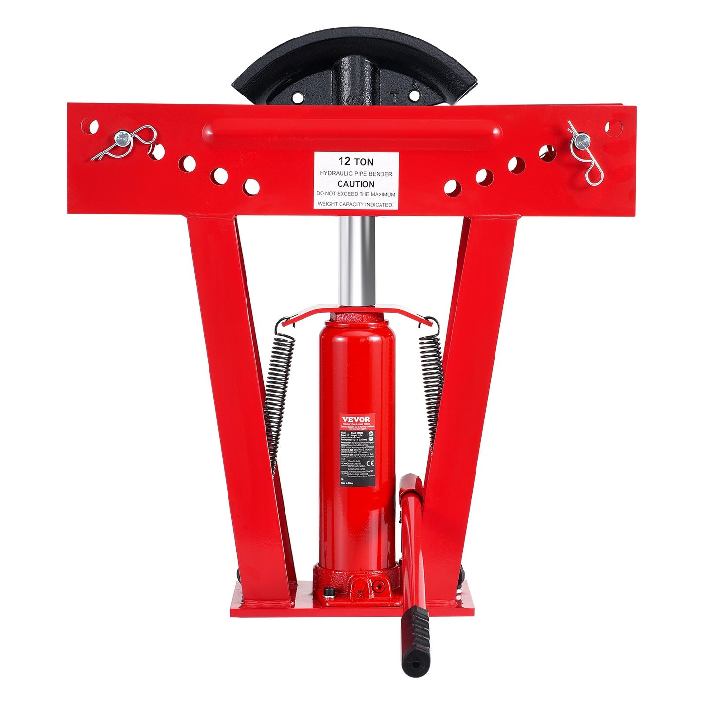 Hydraulic Pipe Bender, 12 Ton Manual Copper Exhaust Pipe Bending Machine with 6 Dies (1/2" - 2") and 90 - 180° Adjustable Rollers, Heavy-Duty Pipe Tube Bender for Piping Railing Construction