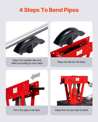 Hydraulic Pipe Bender, 16 Ton Manual Copper Exhaust Pipe Bending Machine with 8 Dies (1/2" - 3") and 90 - 180° Adjustable Rollers, Heavy-Duty Pipe Tube Bender for Piping Railing Construction