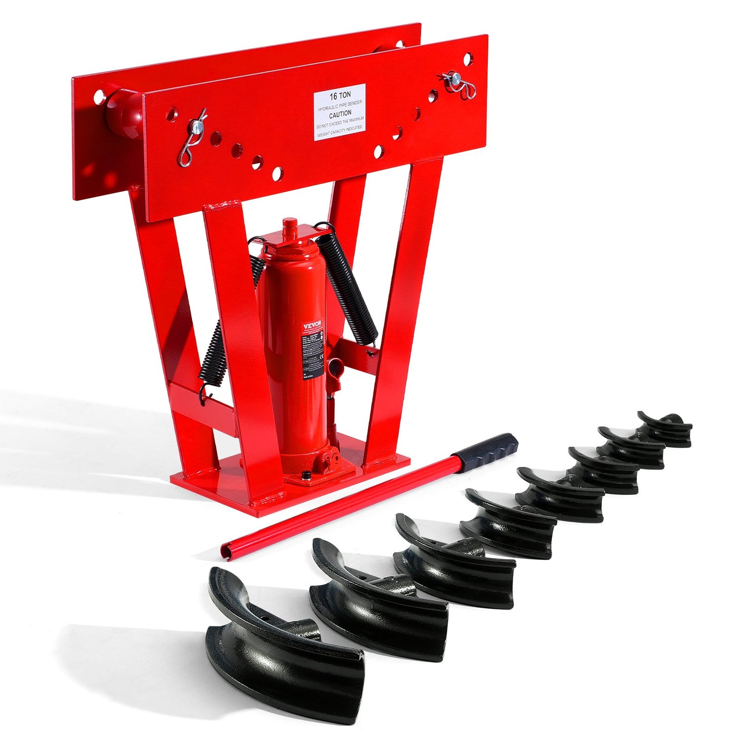 Hydraulic Pipe Bender, 16 Ton Manual Copper Exhaust Pipe Bending Machine with 8 Dies (1/2" - 3") and 90 - 180° Adjustable Rollers, Heavy-Duty Pipe Tube Bender for Piping Railing Construction