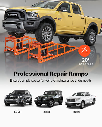 Hydraulische Auffahrrampen, 2 Stück, 5 Tonnen (11.000 lbs), 270–360 mm Hubhöhe, robuste hydraulische Fahrzeugrampen, tragbare Hebebühnen für die Heimwerkstatt, Wartung und Ölwechsel, LKW- und Fahrzeugreparatur