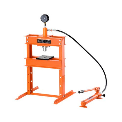 Hydraulic Shop Press, 10 T H-Frame Shop Press with Press Plate & H-shaped Base, Stable Garage Floor Adjustable Hydraulic Press with Relief Valve, Fit for Bending, Straightening & Stamping