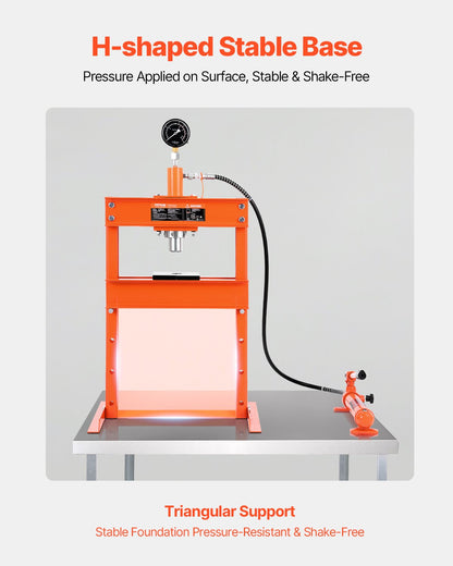 Hydraulic Shop Press, 10 T H-Frame Shop Press with Press Plate & H-shaped Base, Stable Garage Floor Adjustable Hydraulic Press with Relief Valve, Fit for Bending, Straightening & Stamping