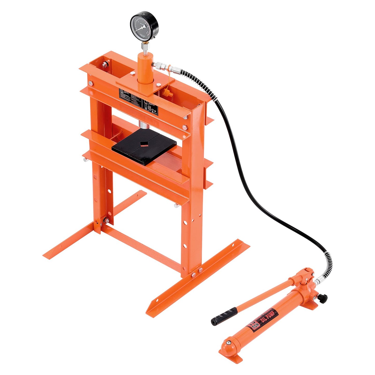 Hydraulic Shop Press, 10 T H-Frame Shop Press with Press Plate & H-shaped Base, Stable Garage Floor Adjustable Hydraulic Press with Relief Valve, Fit for Bending, Straightening & Stamping