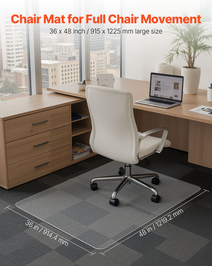 Stuhlmatte, 915 x 1225 mm Bürostuhlmatte für Teppichböden, Kunststoff-Bodenschutzmatte mit Noppen, rutschfest und leicht zu reinigen, leicht zu gleitende Untertischmatte für das Homeoffice (rechteckig)