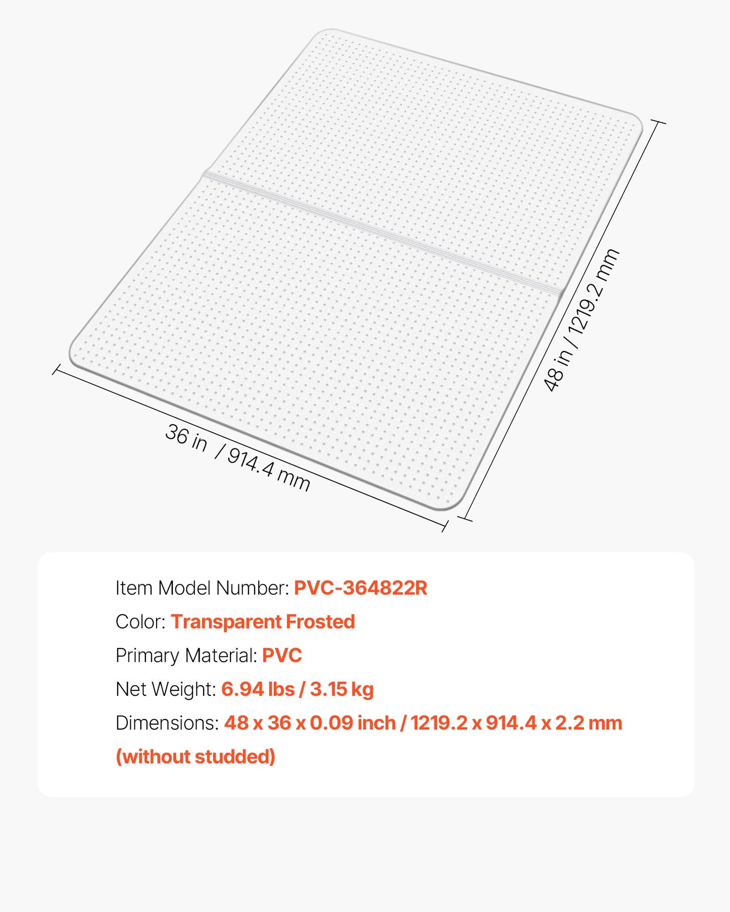 Stuhlmatte, 915 x 1225 mm Bürostuhlmatte für Teppichböden, Kunststoff-Bodenschutzmatte mit Noppen, rutschfest und leicht zu reinigen, leicht zu gleitende Untertischmatte für das Homeoffice (rechteckig)