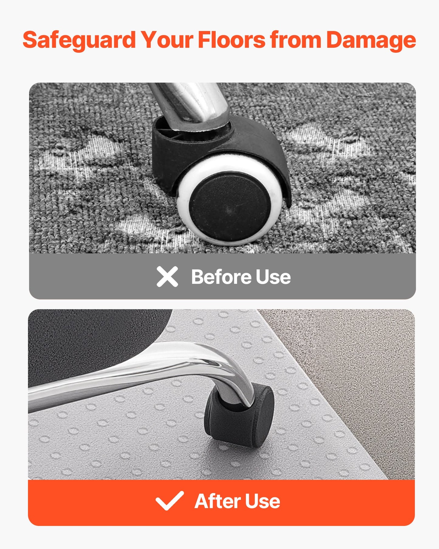 Stuhlmatte mit Rand, 915 x 1225 mm, Bürostuhlmatte für kurzflorige Teppichböden, Kunststoff-Bodenschutzmatte mit Noppen, rutschfest und leicht zu reinigen, leicht zu gleitende Unterlage für Schreibtische im Homeoffice