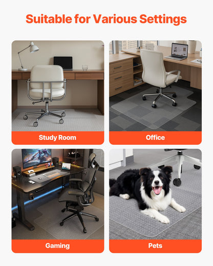 Stuhlmatte mit Rand, 915 x 1225 mm, Bürostuhlmatte für kurzflorige Teppichböden, Kunststoff-Bodenschutzmatte mit Noppen, rutschfest und leicht zu reinigen, leicht zu gleitende Unterlage für Schreibtische im Homeoffice