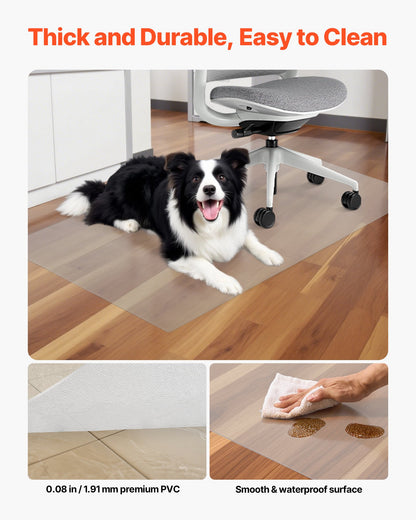 Chair Mat, 765 x 1215 mm Transparent Office Chair Mat for Hard Floors, Floor Protector for Rolling Chairs, Non-Slip & Easy to Clean, Smooth Glide Under Desk Rug for Home Office (Rectangular)